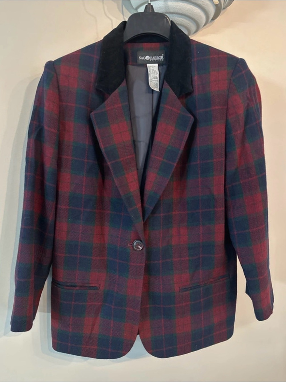 Sag Harbor 90s Red Tartan Check One-Button Suit Jacket